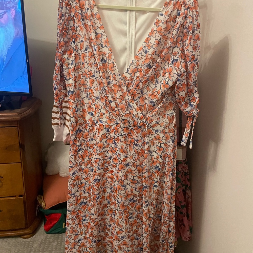Tommy Hilfiger Orange and White Floral Long Sleeve Dress